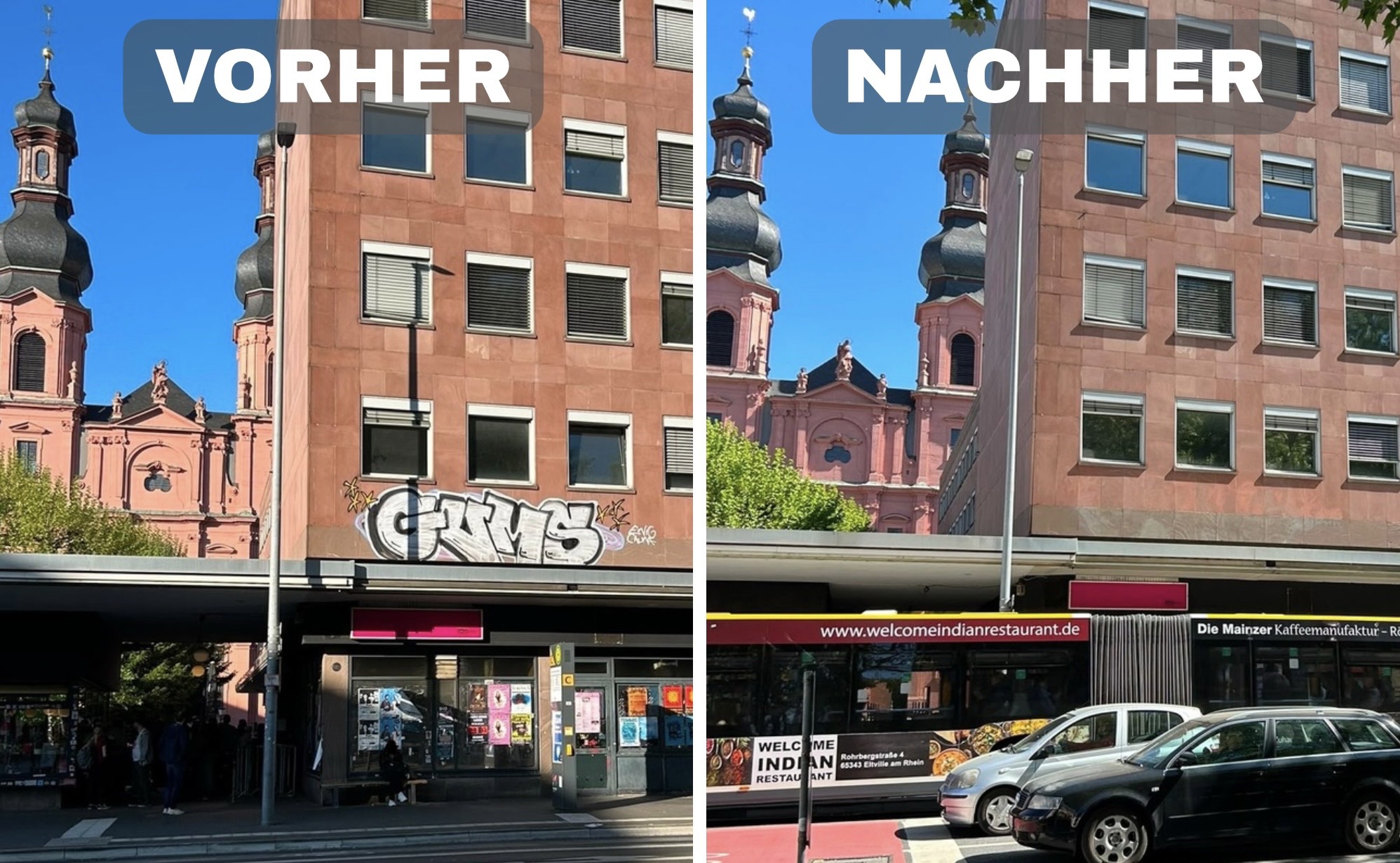 Illustration einer Fassadenreinigung mit Laser